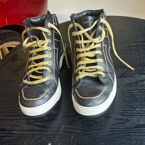 Salvatore Ferragamo Black Leather Shoes with Gold Detailing